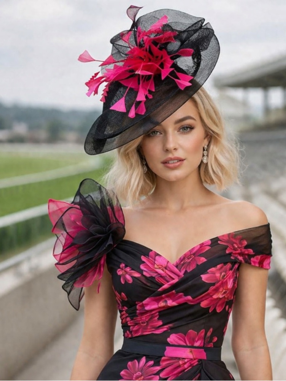Kentucky Derby Hat Black and Pink Fascinator Tea Church Formal Spring Ready